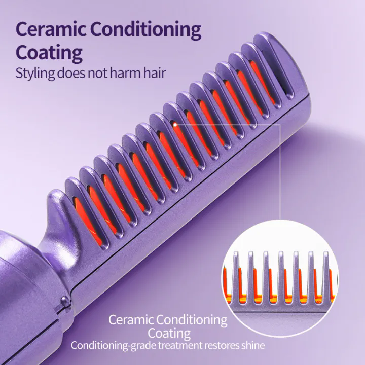 Portable Hair Straightener Comb Wireless Ionic Hair Straightener Brush Comb Rechargeable Curler Hair Straightener Comb New Negative Ion Hair Care Quick