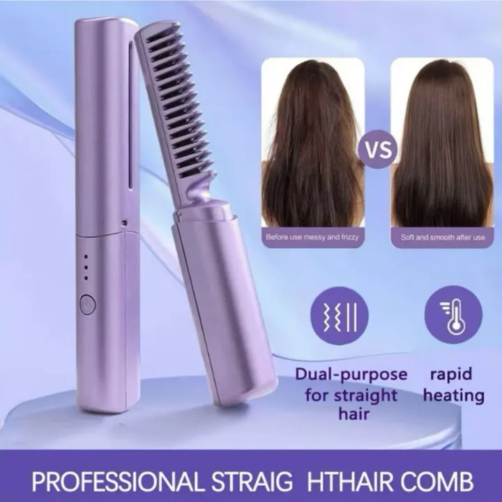 Portable Hair Straightener Comb Wireless Ionic Hair Straightener Brush Comb Rechargeable Curler Hair Straightener Comb New Negative Ion Hair Care Quick