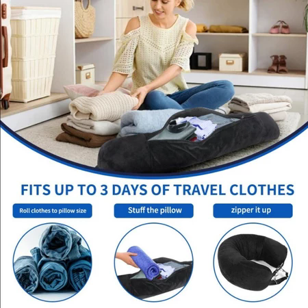 Travel Pillows Fillable Travel U-Neck Pillow Extra Storage Pocket Adjustable Soft for Comfortable Flights