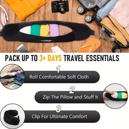 Travel Pillows Fillable Travel U-Neck Pillow Extra Storage Pocket Adjustable Soft for Comfortable Flights