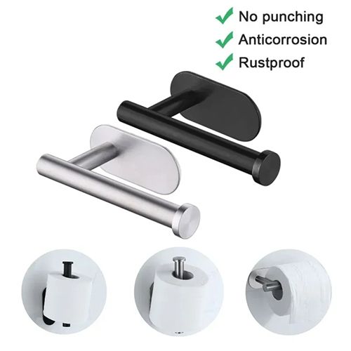 Toilet Paper Holders Self Adhesive Toilet Paper Towel Holder Stainless Steel Wall Mount Toilet Roll Holder No Punching Tissue Towel Roll Dispenser for Bathroom Kitchen Wall Hooks