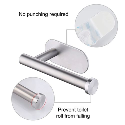 Toilet Paper Holders Self Adhesive Toilet Paper Towel Holder Stainless Steel Wall Mount Toilet Roll Holder No Punching Tissue Towel Roll Dispenser for Bathroom Kitchen Wall Hooks