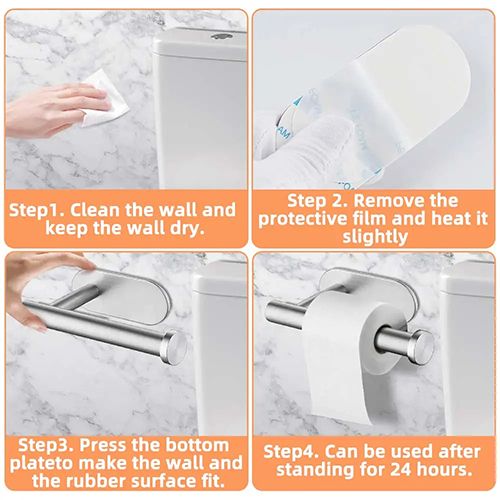 Toilet Paper Holders Self Adhesive Toilet Paper Towel Holder Stainless Steel Wall Mount Toilet Roll Holder No Punching Tissue Towel Roll Dispenser for Bathroom Kitchen Wall Hooks