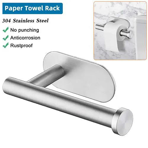 Toilet Paper Holders Self Adhesive Toilet Paper Towel Holder Stainless Steel Wall Mount Toilet Roll Holder No Punching Tissue Towel Roll Dispenser for Bathroom Kitchen Wall Hooks