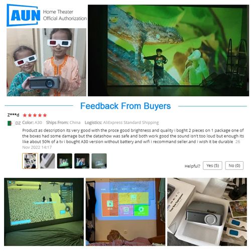 AUN Portable Projector Mini A30 Upgrade Home Theater Projectors 4K Video Play Via HD Port Smart Tv Screens Cinema Beam Laser 3D