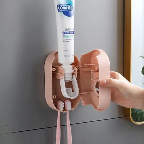 Automatic Toothpaste Dispenser Wall Mount Toothpaste Squeezer with Toothbrush Holder for Family Shower Bathroom Accessories