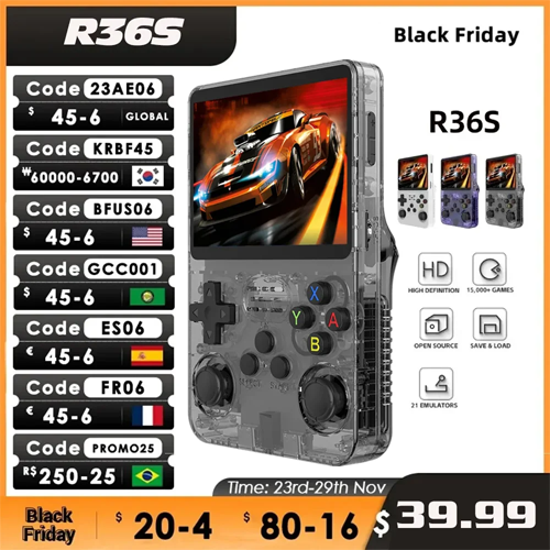 Open Source R36S Retro Handheld Video Game Console Linux System 3.5 Inch IPS Screen Portable Pocket Video Player R35S 128GB Games