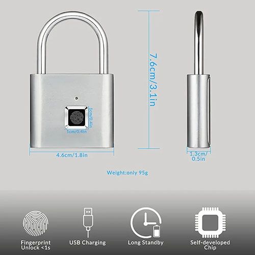 Keyless USB charging fingerprint lock Smart padlock Waterproof door lock 0.2 seconds unlock portable anti-theft padlock zinc
