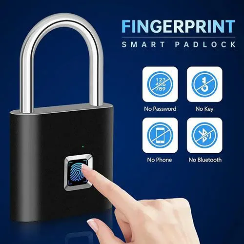 Keyless USB charging fingerprint lock Smart padlock Waterproof door lock 0.2 seconds unlock portable anti-theft padlock zinc