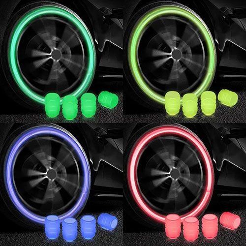 Luminous Tire Valve Caps Multi-color Fluorescent Night Glowing Decor Motorcycle Bike Wheel Nozzle Dustproof Tyre Valve Stem Cap