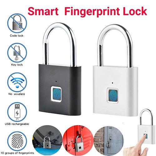 Keyless USB charging fingerprint lock Smart padlock Waterproof door lock 0.2 seconds unlock portable anti-theft padlock zinc