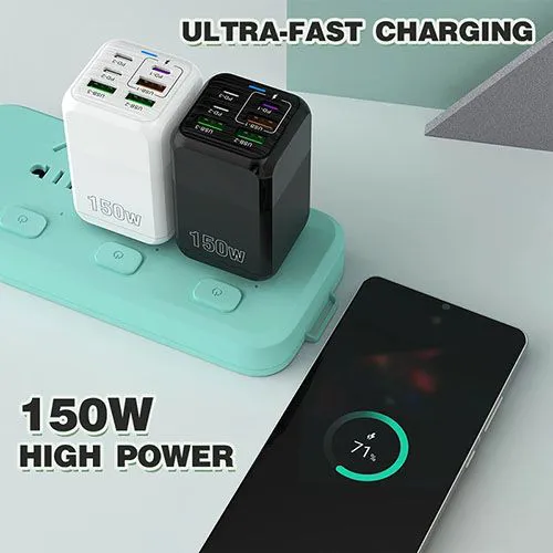 150W Fast Charger USB Type C PD 6A Cable Fast Charging 6-port Fast Charging 3.0 adapter for iPhone Samsung OnePlus phone