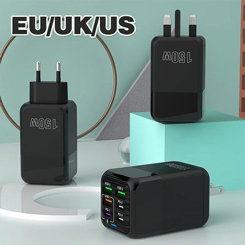 150W Fast Charger USB Type C PD 6A Cable Fast Charging 6-port Fast Charging 3.0 adapter for iPhone Samsung OnePlus phone