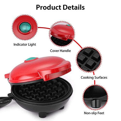 Mini Waffle Maker - Pancake Maker, 350W Waffle Iron, Electric Round Waffle Machine for Breakfast, Dessert, Sandwich and Other Snacks