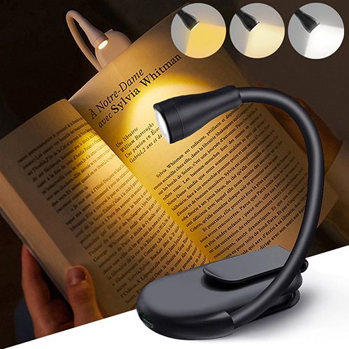 New Rechargeable Book Light Reading Lights for Books in Bed Led Book Night Lamp 3 Color Stepless Brightness Clip on Reading Lamp