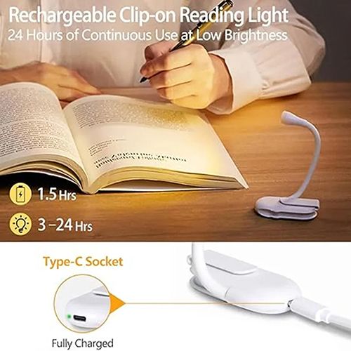 New Rechargeable Book Light Reading Lights for Books in Bed Led Book Night Lamp 3 Color Stepless Brightness Clip on Reading Lamp