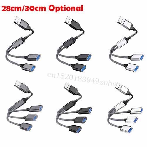 28/30cm USB Splitter Cable USB Male to 3/2 USB 2.0 Female Extension Cord ,USB Port Hub Data Power Split Adapter