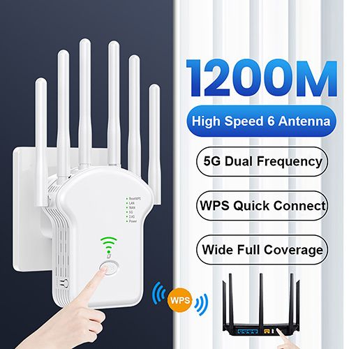 WiFi Repeater Wireless Router 1200Mbps 2.4G 5G Signal Cover Extender High Gain 6 Antenna Network Amplifier Range Signal Booster