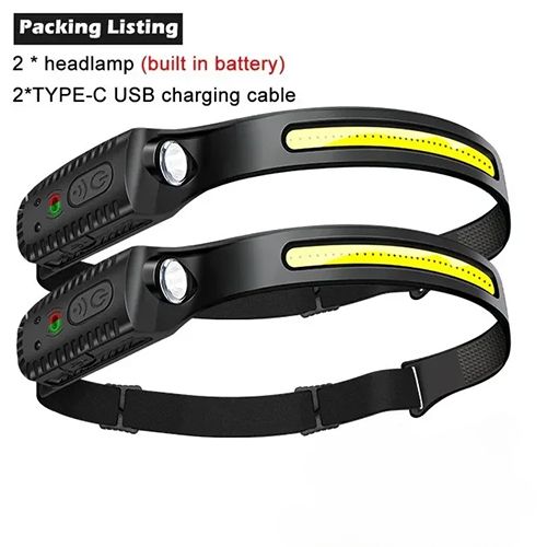 1-10PCS LED Indication Headlamp Rechargeable Head Flashlight 1200mah Built in Battery Outdoor Camping Fishing Headlight Lantern