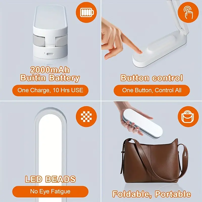 2025 New Arrivals LED Desk Light Foldable Reading Light USB Rechargeable Desk Lamp Eye Protection 3-Level Dimming Lighting Table Lamp Bedside Living Bedroom Charging Night Light Charging Portable lamp