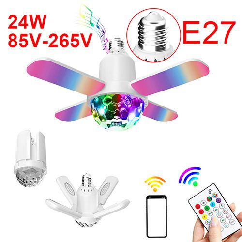 E27 LED Bulb Fan Blade Four-leaf Music Lamp Bluetooth Speaker Foldable LED Light Bulb Ceiling Light With Remote Controller