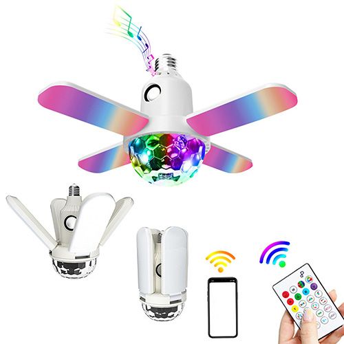 E27 LED Bulb Fan Blade Four-leaf Music Lamp Bluetooth Speaker Foldable LED Light Bulb Ceiling Light With Remote Controller