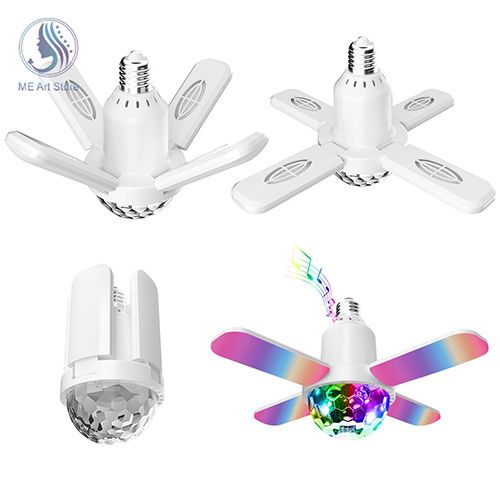 E27 LED Bulb Fan Blade Four-leaf Music Lamp Bluetooth Speaker Foldable LED Light Bulb Ceiling Light With Remote Controller