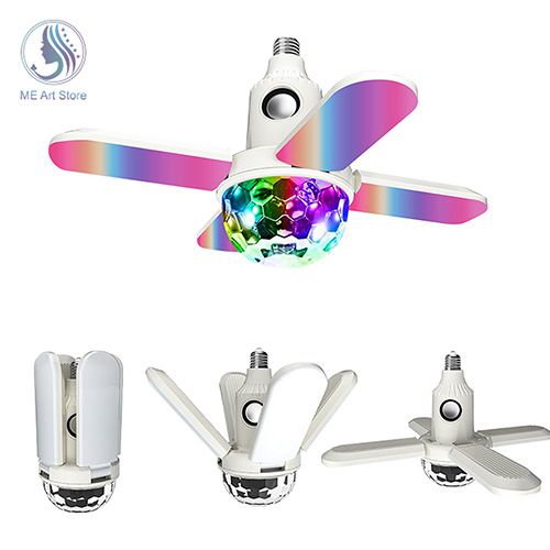 E27 LED Bulb Fan Blade Four-leaf Music Lamp Bluetooth Speaker Foldable LED Light Bulb Ceiling Light With Remote Controller