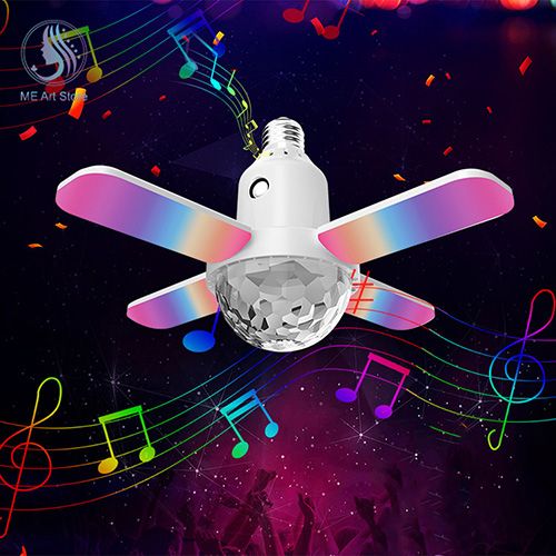 E27 LED Bulb Fan Blade Four-leaf Music Lamp Bluetooth Speaker Foldable LED Light Bulb Ceiling Light With Remote Controller