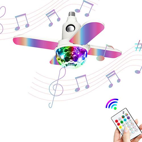 E27 LED Bulb Fan Blade Four-leaf Music Lamp Bluetooth Speaker Foldable LED Light Bulb Ceiling Light With Remote Controller