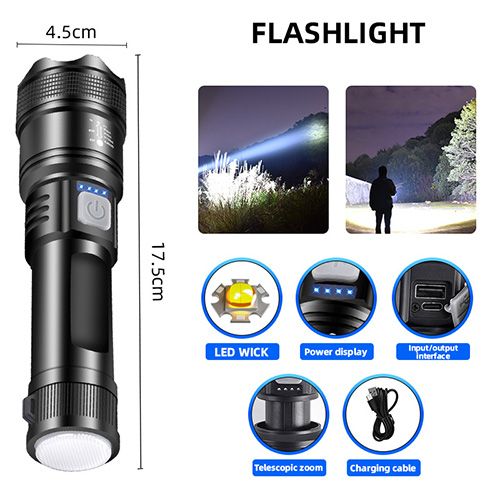 High Strong Power Led Flashlights Rechargeable Outdoor Flashlight Portable Built-in Battery Power Torch lamp Camping Lantern