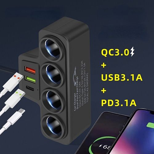 12V/24V Car Cigarette Lighter Adapter Fast Charge USB PD Car Charger 4 Ports Multifunction Universal Mobile Phone Charger In Car