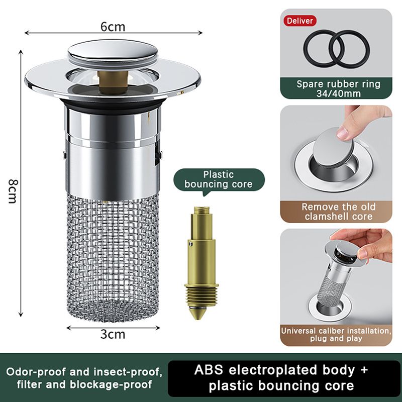 Bathroom Sink Plug Stopper Pop-Up Sink Drain Strainer Plug Universal Basin Core Drain Filter For 8cm Depth Shower Sink Filters