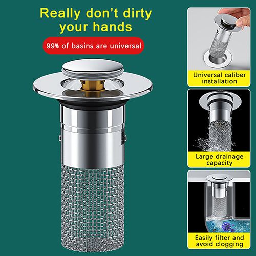 Bathroom Sink Plug Stopper Pop-Up Sink Drain Strainer Plug Universal Basin Core Drain Filter For 8cm Depth Shower Sink Filters