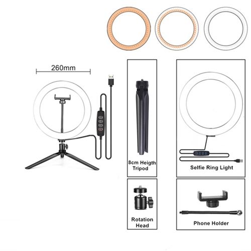 10inch 26cm Selfie Ring Light Photography Fill Lighting Led Ring Lamp for Video Recording Live Broadcast Selfie Led Lamp for Tiktok Youtube Makeup Video Live Studio Ring Lamp