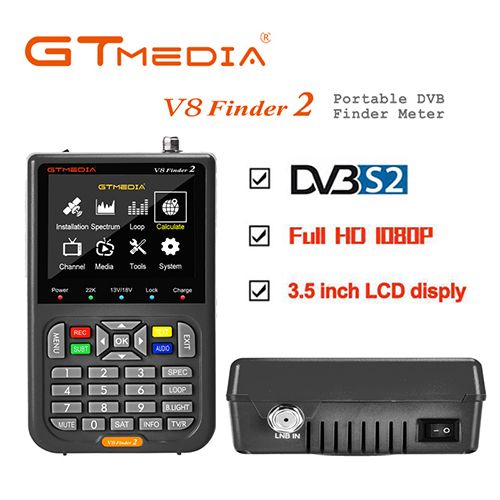 GTMEDIA V8 Finder 2 Satellite Signal Finder DVB-S/S2/S2X Digital 1080P HD TV Signal Finder MPEG-2/4 H.264(8 Bit) Hardware Decoding Loop Search Locator Built in 5000mAh Battery 3.5Inch HD LCD Screen