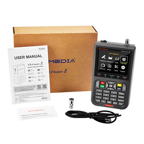 GTMEDIA V8 Finder 2 Satellite Signal Finder DVB-S/S2/S2X Digital 1080P HD TV Signal Finder MPEG-2/4 H.264(8 Bit) Hardware Decoding Loop Search Locator Built in 5000mAh Battery 3.5Inch HD LCD Screen