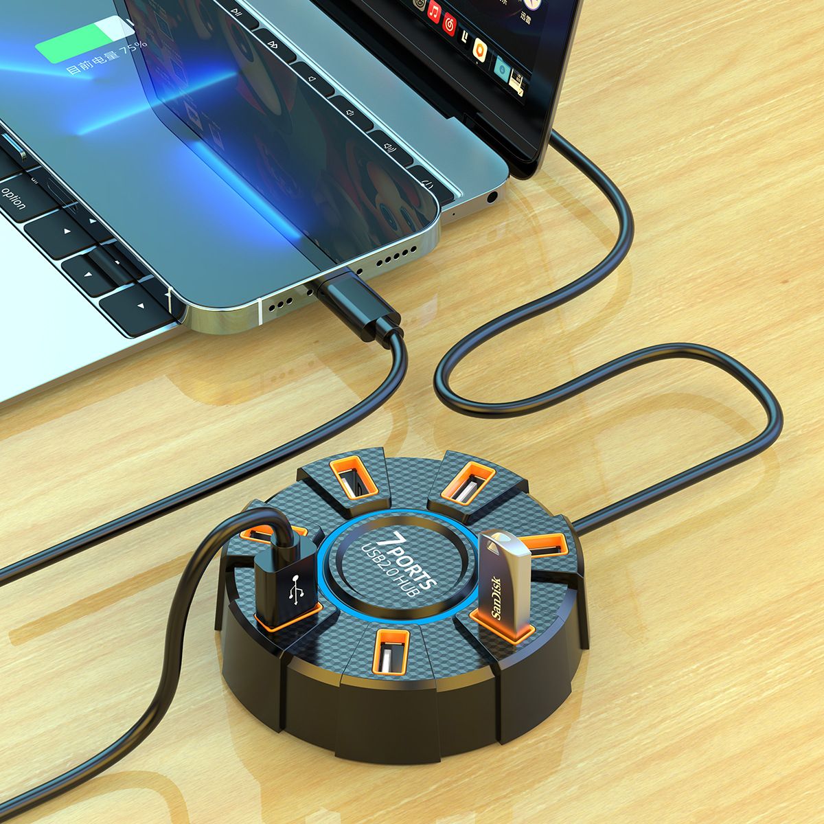 High-speed Data Transmission Hub Laptop Docking Station High-speed 7-port Usb Hub Docking Station with for Data for Home