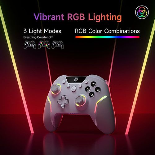 Wireless Gamepad Enhanced Controller Compatible with PC/NS/TV/Mobile Phone/Laptop, Hall Micro-trigger Joystick RGB Effect