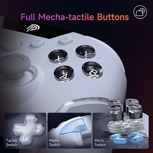 Wireless Gamepad Enhanced Controller Compatible with PC/NS/TV/Mobile Phone/Laptop, Hall Micro-trigger Joystick RGB Effect