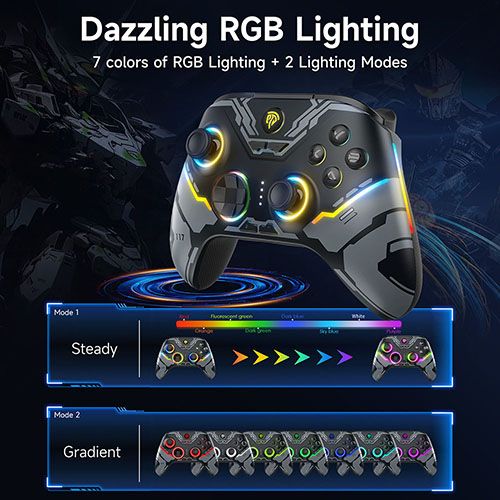 EasySMX X15 Wireless PC Gamepad, Bluetooth Joystick Controller for PC Windows, Nintendo Switch, Android/iOS, RGB, Hall Effect