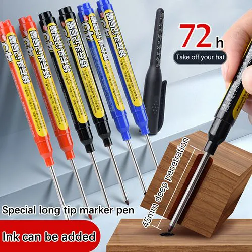 45mm Deep Hole Long Nib Head Markers Deep Drill Hole Long Nib Scriber Mechanical Carpentry Marker Pen for Bathroom Woodworking