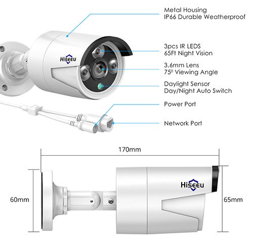 Hiseeu 5MP Audio IP Security Surveillance Camera POE H.265 Outdoor Waterproof IP66 CCTV Camera P2P Video Home for POE NVR
