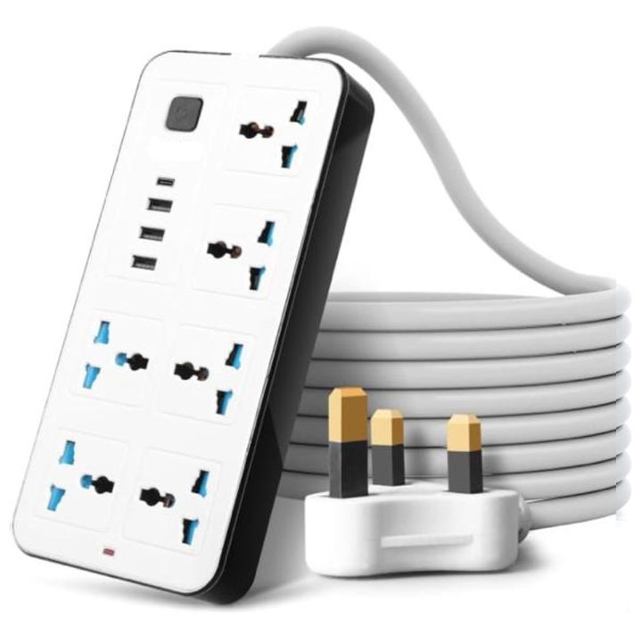 Universal Standard Plug Multi Adapter USB Socket 7 Port Power Strip 10A Fast Charging 3USB PD Extension Socket 7 Outlets Socket Adapter UK Electric Shock Prevention Device