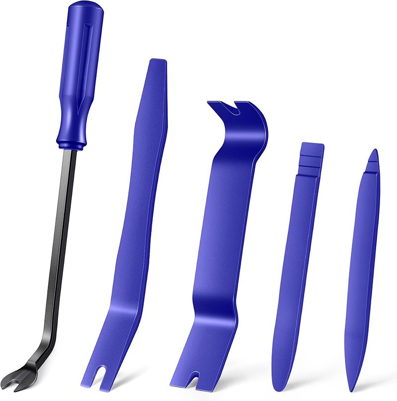 Auto Trim Removal Tool Kit - 5-Piece No Scratch Pry Tool Set for Car Panel and Dashboard Removal - Includes Door Panel Tools, Push Rivets, Car Clips - Essential for Interior Trim Work