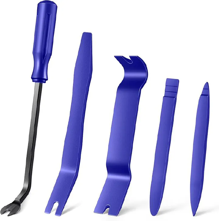 Auto Trim Removal Tool Kit - 5-Piece No Scratch Pry Tool Set for Car Panel and Dashboard Removal - Includes Door Panel Tools, Push Rivets, Car Clips - Essential for Interior Trim Work