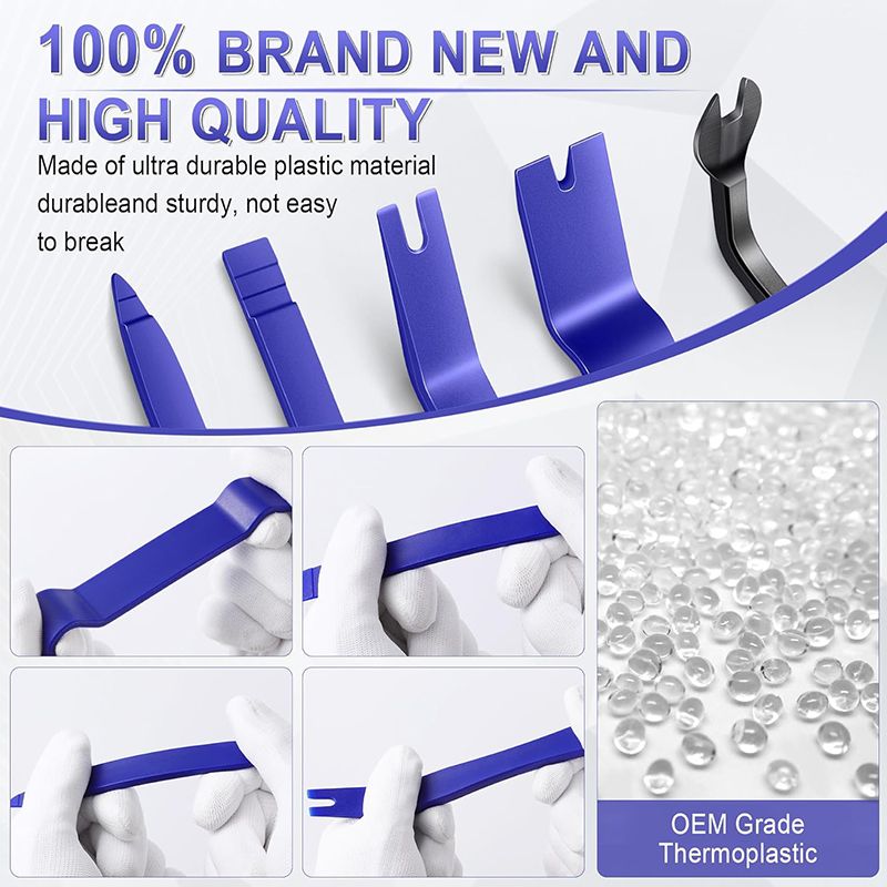 Auto Trim Removal Tool Kit - 5-Piece No Scratch Pry Tool Set for Car Panel and Dashboard Removal - Includes Door Panel Tools, Push Rivets, Car Clips - Essential for Interior Trim Work