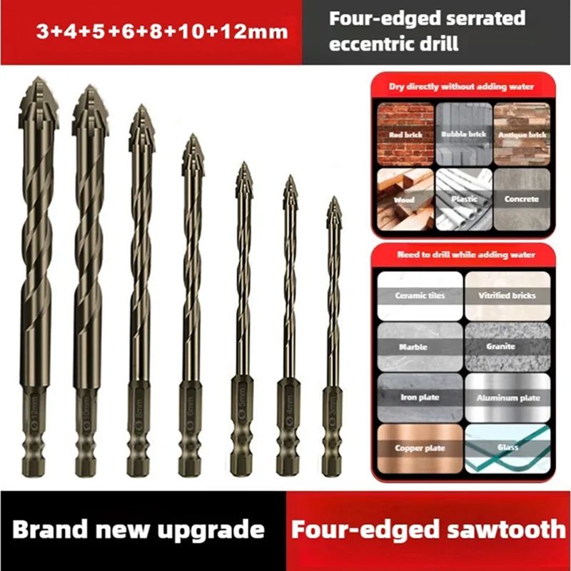 High-hard Four-edged Serrated Eccentric Drill Hand Tools For Dry Drilling Of Ceramic Tiles Glass Marble Concrete Stainless Steel Drill Bits, The Site All Porcelain Concrete Wall Brick Impact Steel Bar