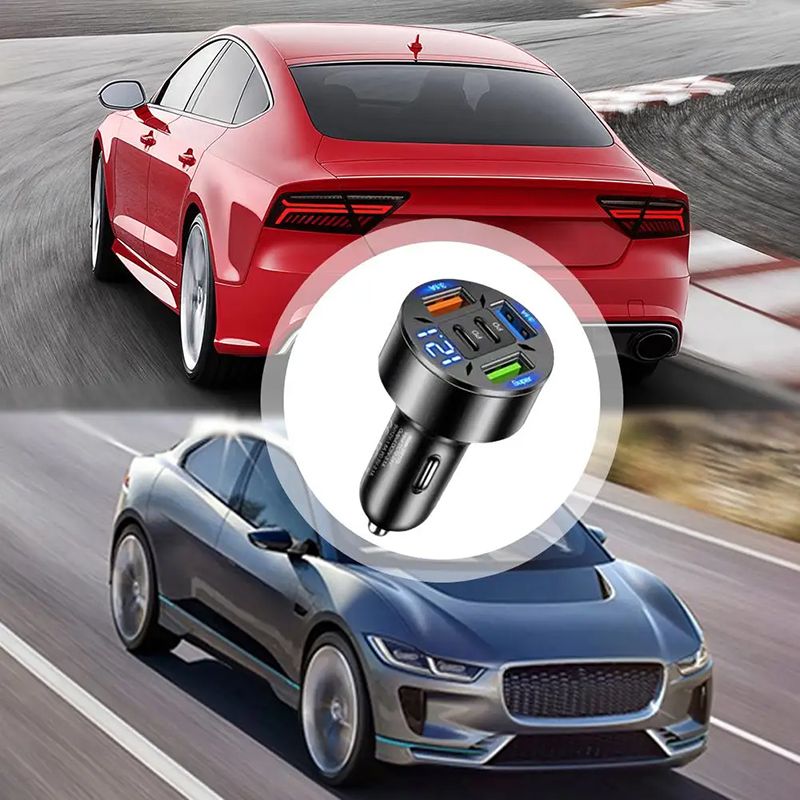 250W 5 Ports Car Charger LED Display Fast Charging PD QC3.0 USB C Car Phone Charger Type C Adapter In Car For IPhone Samsung Xiaomi TECNO Infinix itel