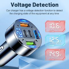 250W 5 Ports Car Charger LED Display Fast Charging PD QC3.0 USB C Car Phone Charger Type C Adapter In Car For IPhone Samsung Xiaomi TECNO Infinix itel